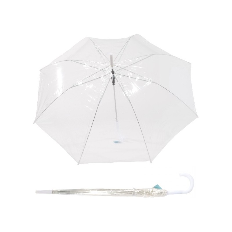 Long transparent umbrella with white cane