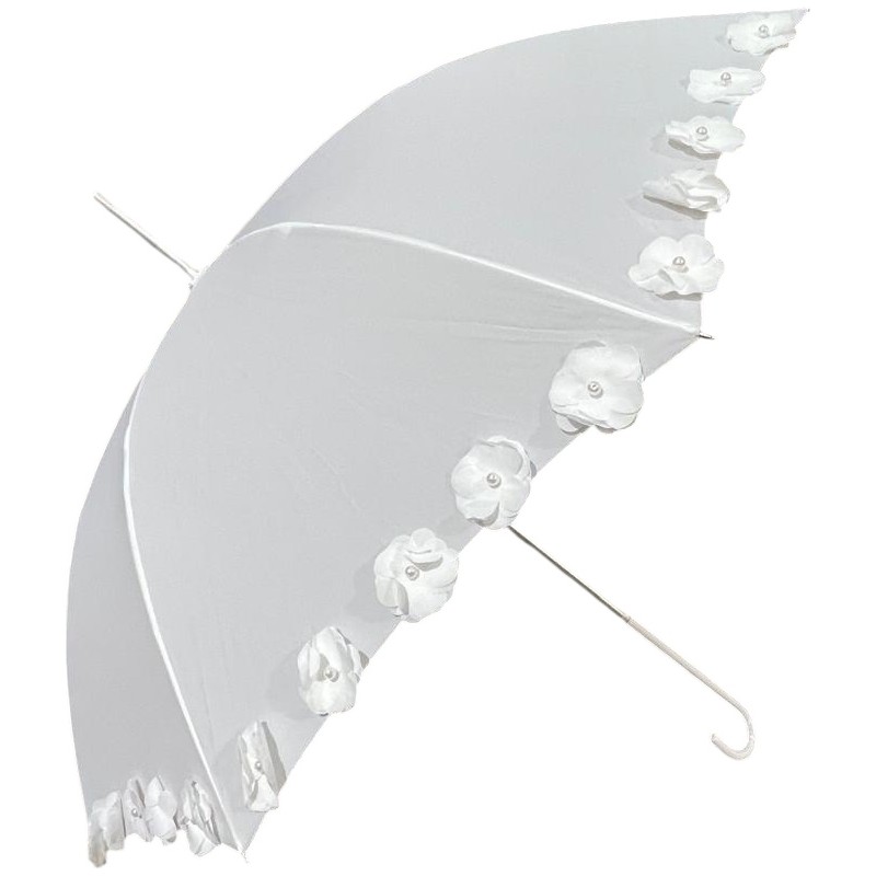 Vogue - Long parapluie de cérémonie blanc avec fleurs et perles