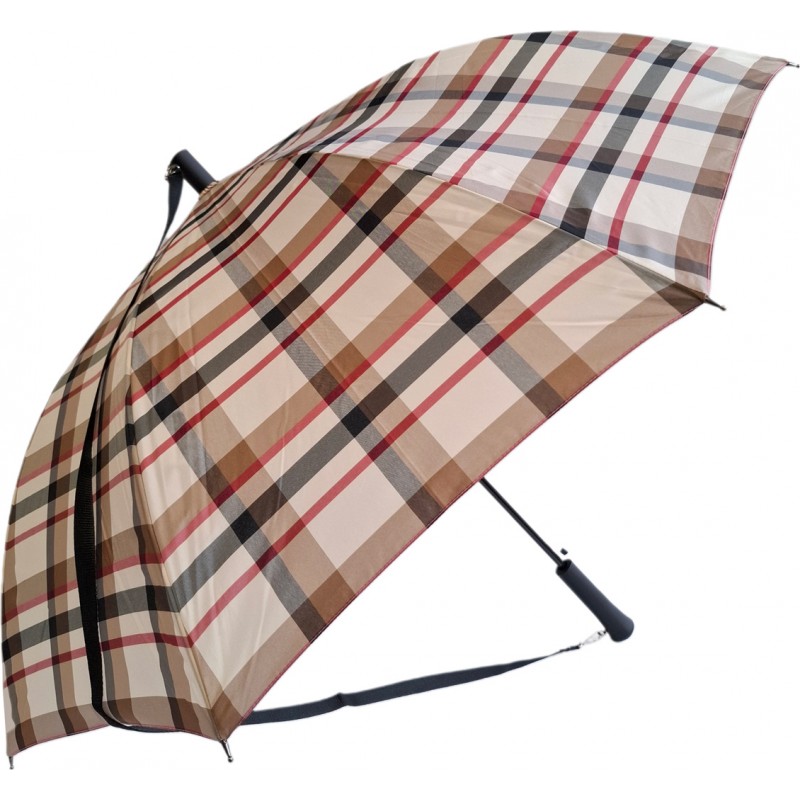 Doppler - Long parapluie Carbonsteel AC karo avec bandoulière - tartan beige