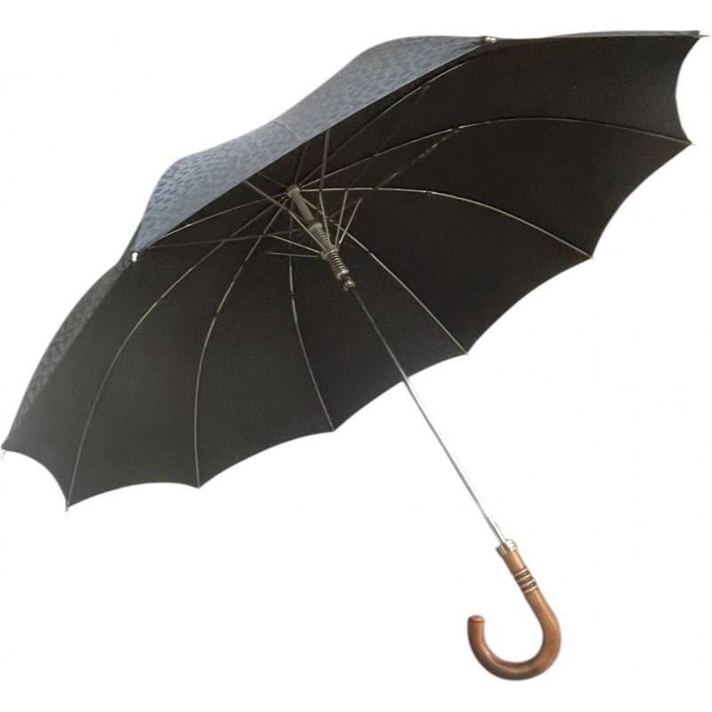 Pierre Cardin - long parapluie canne en bois  - noir à motifs ton sur ton