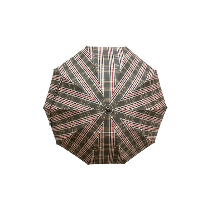 Doppler - Long parapluie canne en bois manuel pour homme grand - tartan kaki