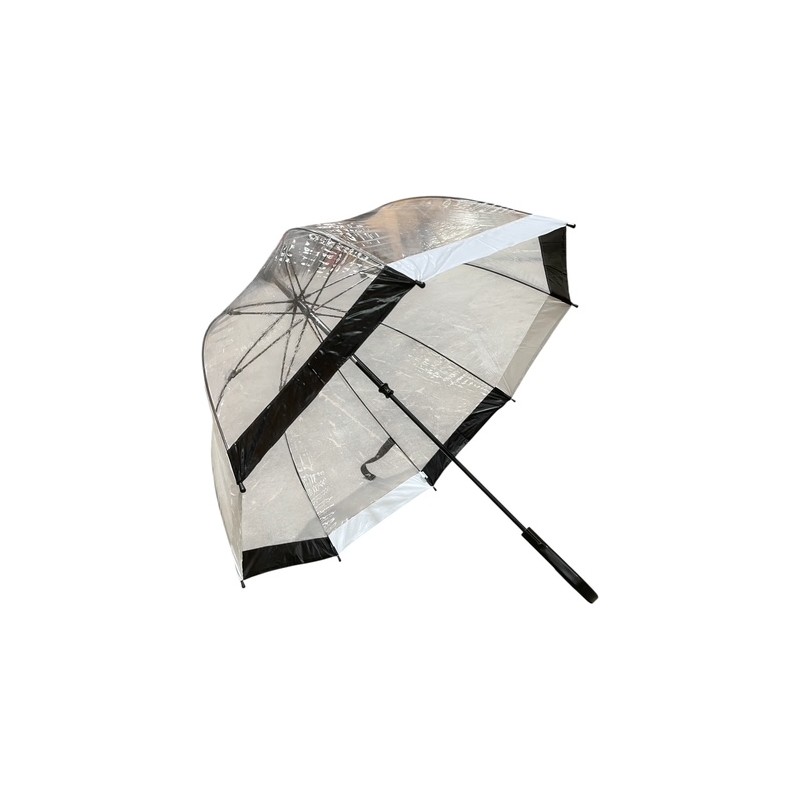 Parfi - Long parapluie canne transparent forme cloche - noir & blanc
